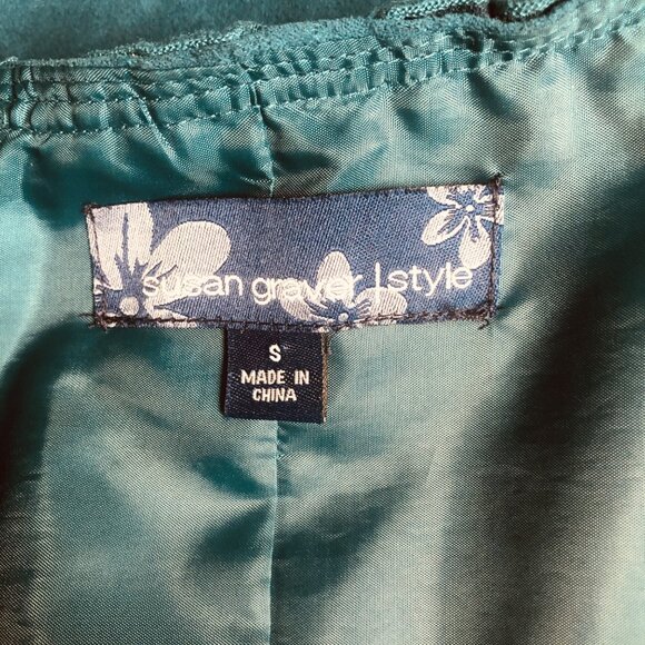 Susan Graver Jacket Womens Size Small Teal Green Zippered Ruffle Collar Blazer - Picture 5 of 6